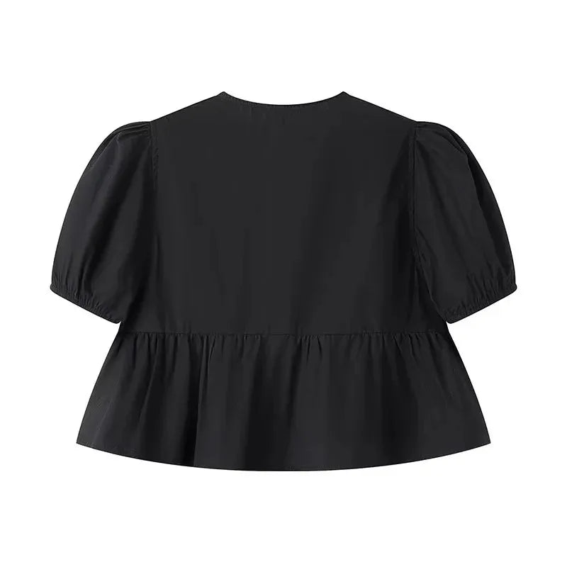 Blouse black puff sleeves back view
