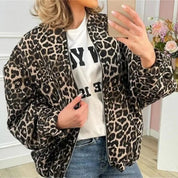 Bomber jas luipaard print dames front view