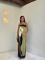 Straploze maxi-jurk met kleurrijke print, front view