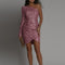 Een-shoulder jurk met pailletten roze front view