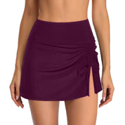 Purple swim skirt with ruched side front view