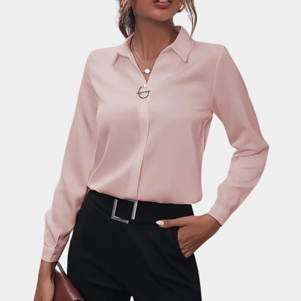 Blouse roze lange mouwen voor dames front view