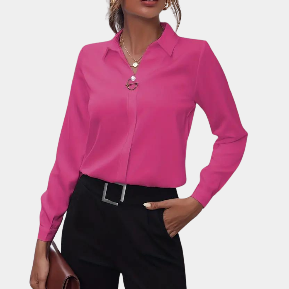 Blouse roze met lange mouwen en knoopdetail vooraanzicht