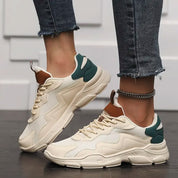 Kleurblok sneakers wit met groen en bruin front view
