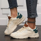 Kleurblok sneakers wit met groen en bruin front view