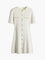 White knitted dress with gold buttons studio front view