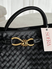 Dames handtas zwart gevlochten detail met gouden sluiting