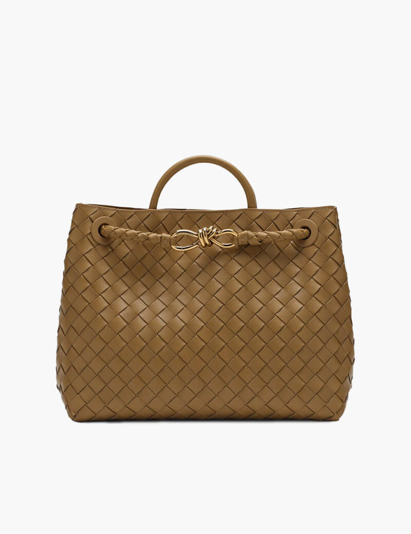 Dames handtas beige gevlochten leer front view