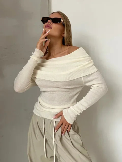 Off-shoulder trui met lange mouwen wit front view