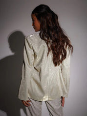 Ivory glitter suit back view with blazer and pants