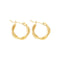 Gold hoop earrings with twisted design, front view