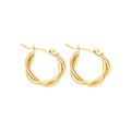 Gold hoop earrings with twisted design, front view