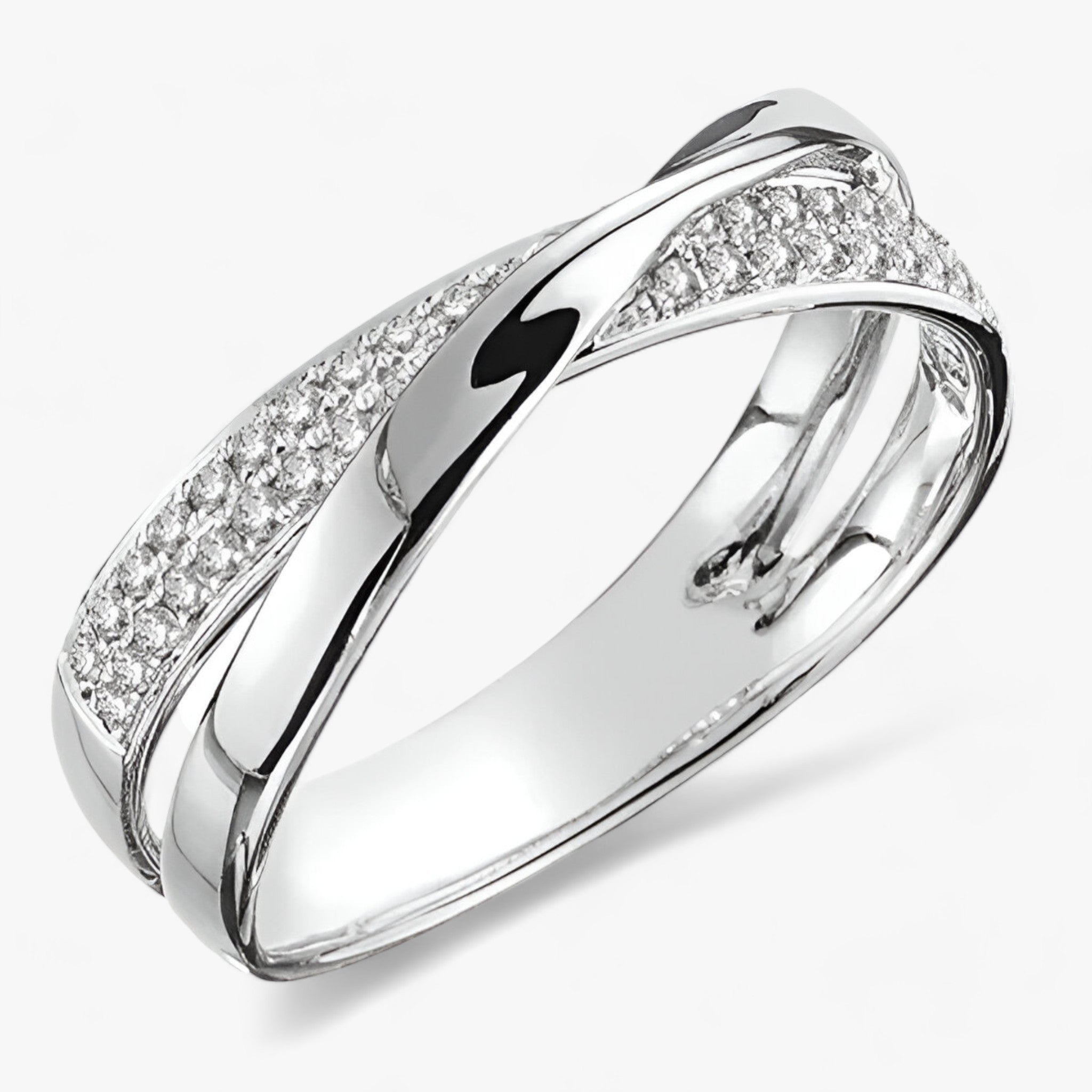 Zilver - Bicolor X-vormige Kruisring met Sprankelende Zirkonia 0