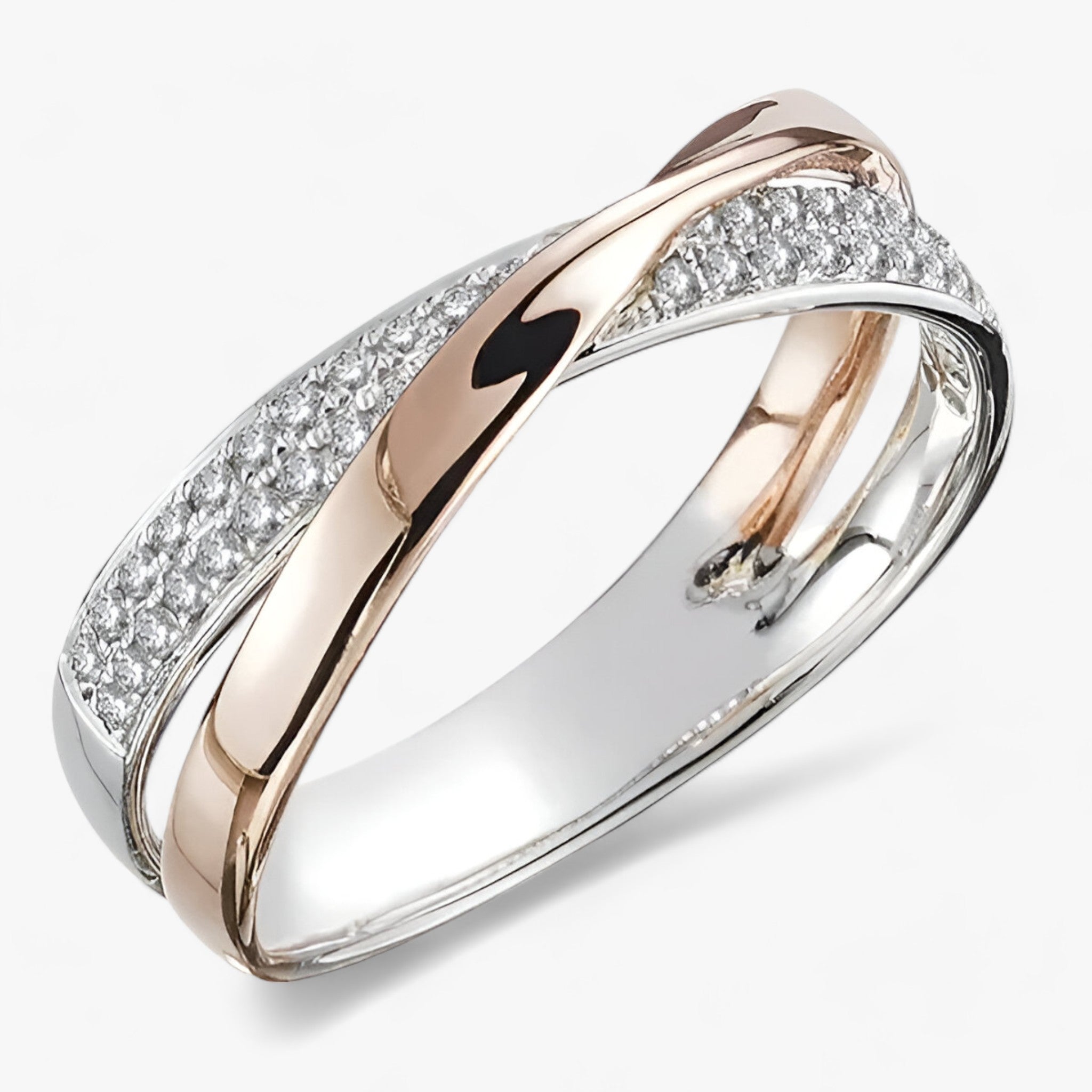 Tessa | Dames Ring Goud/Zilver - Bicolor X-vormige Kruisring met Sprankelende Zirkonia 2