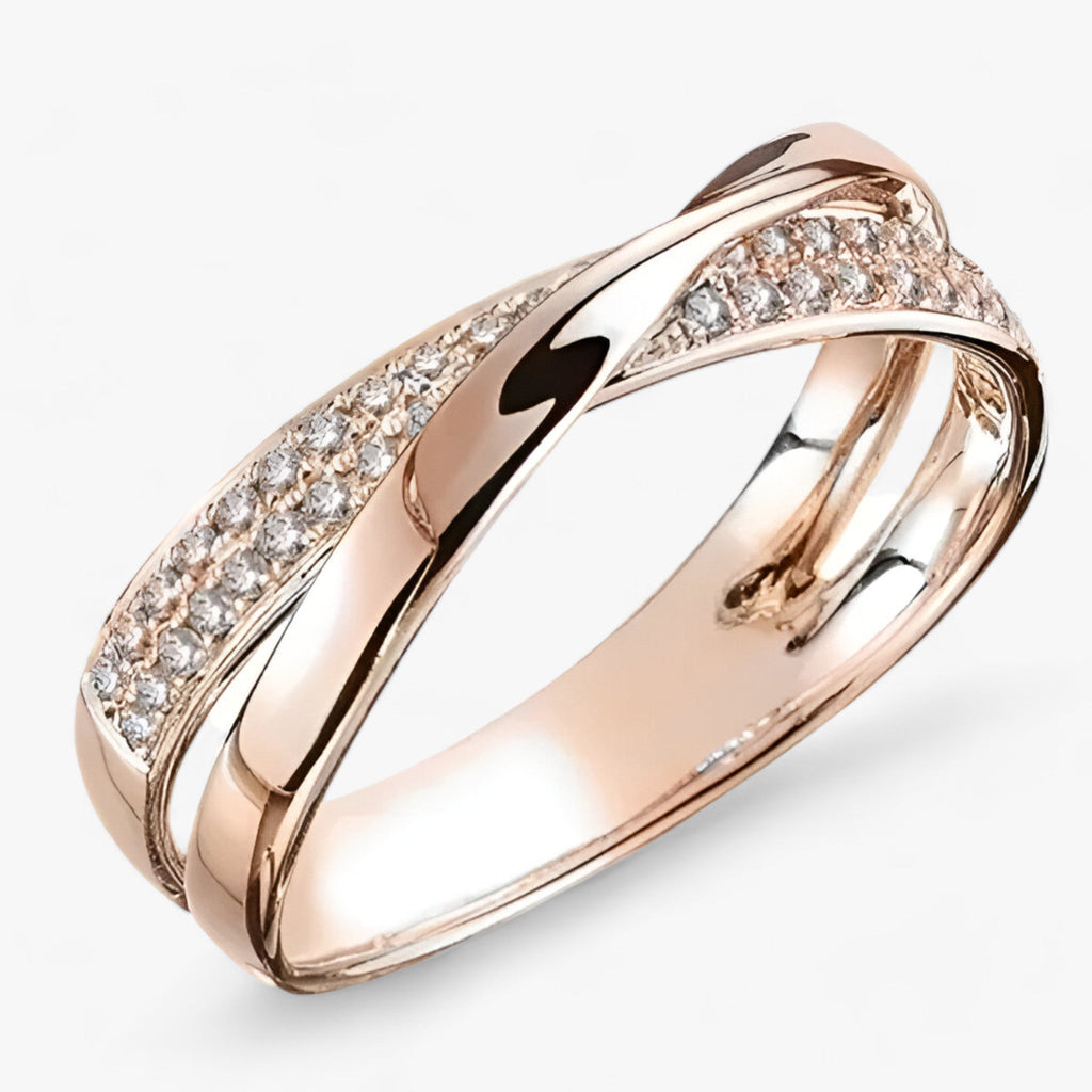 Tessa | Dames Ring Goud/Zilver - Bicolor X-vormige Kruisring met Sprankelende Zirkonia 3