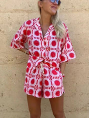 Tweedelige zomerset dames roze met rode print front view