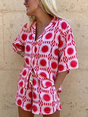 Tweedelige zomerset dames roze met rode print front view