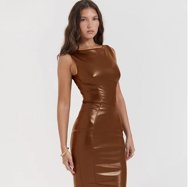 Allysa | Maxi Jurk Faux Leer Bodycon