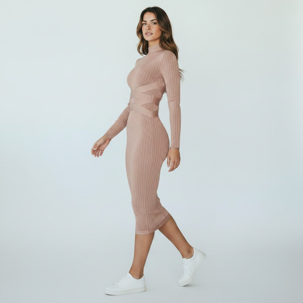 Nina Midi-jurk opstaande kraag voor dames