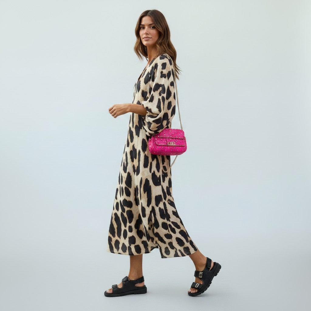 Liv Midi jurk met panterprint en flatterend silhouet voor dames
