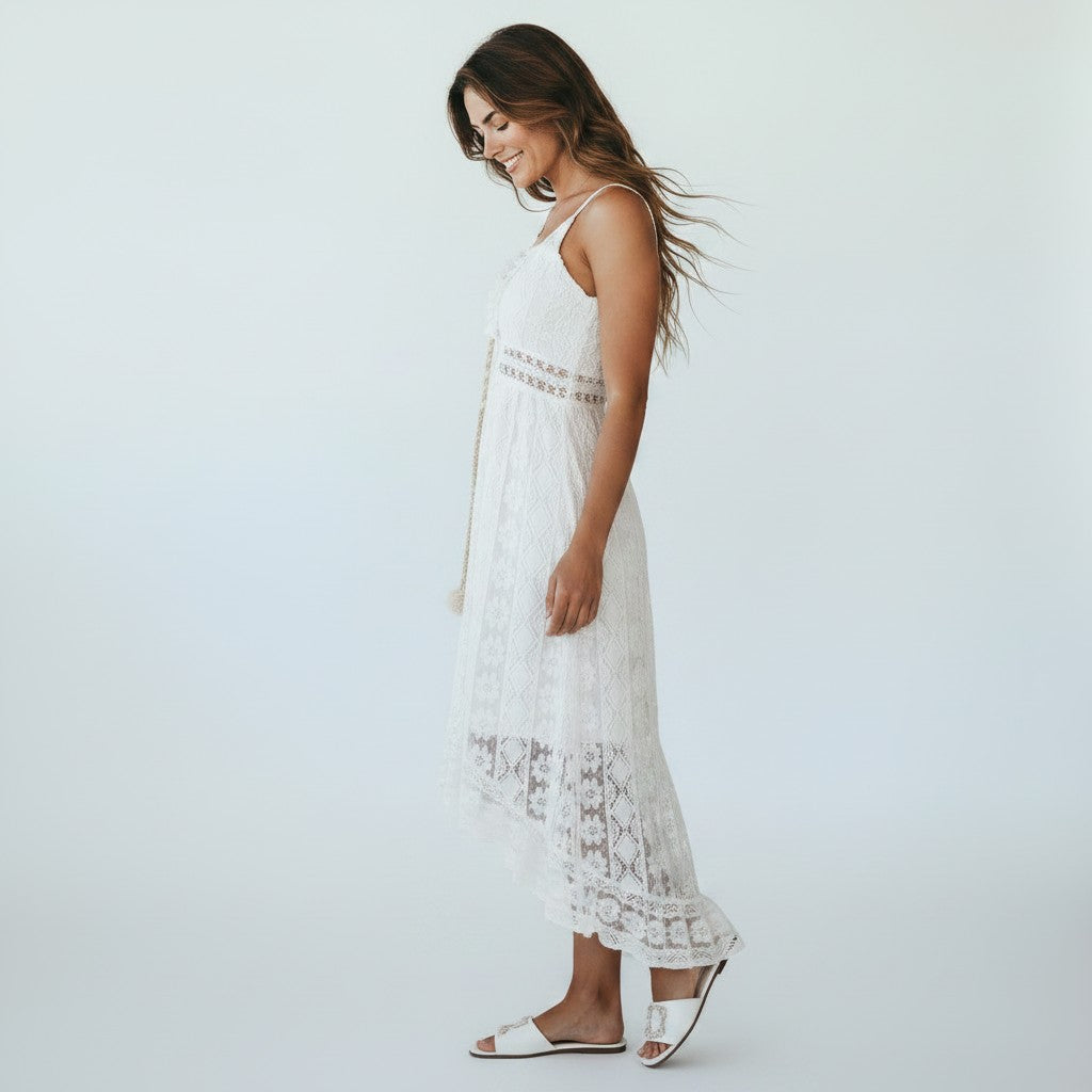 Lyra luchtige maxi jurk met v-hals en boho details voor dames