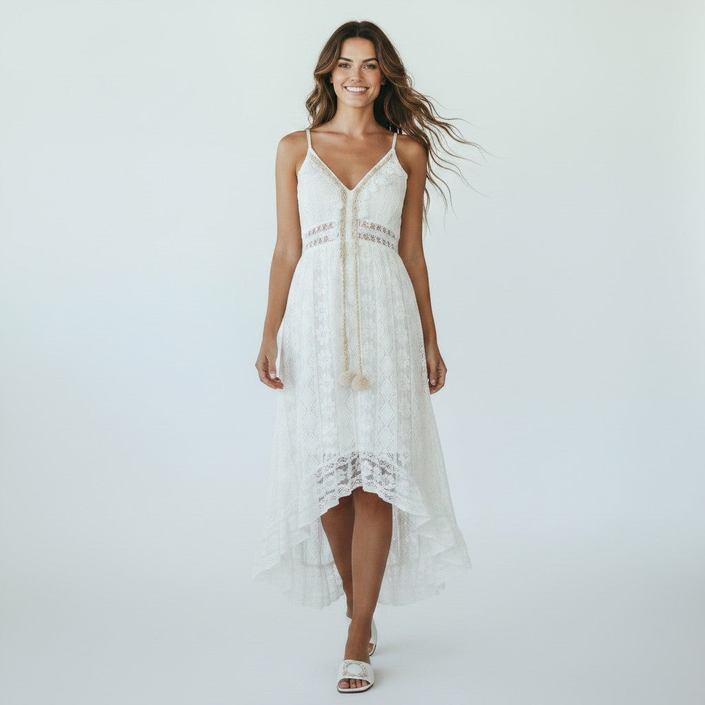 Lyra luchtige maxi jurk met v-hals en boho details voor dames