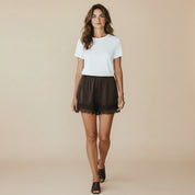 Noura Viscose shorts met kanten zoom en elastische taille voor dames