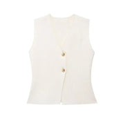 Mouwloze gilet wit met gouden knopen vooraanzicht