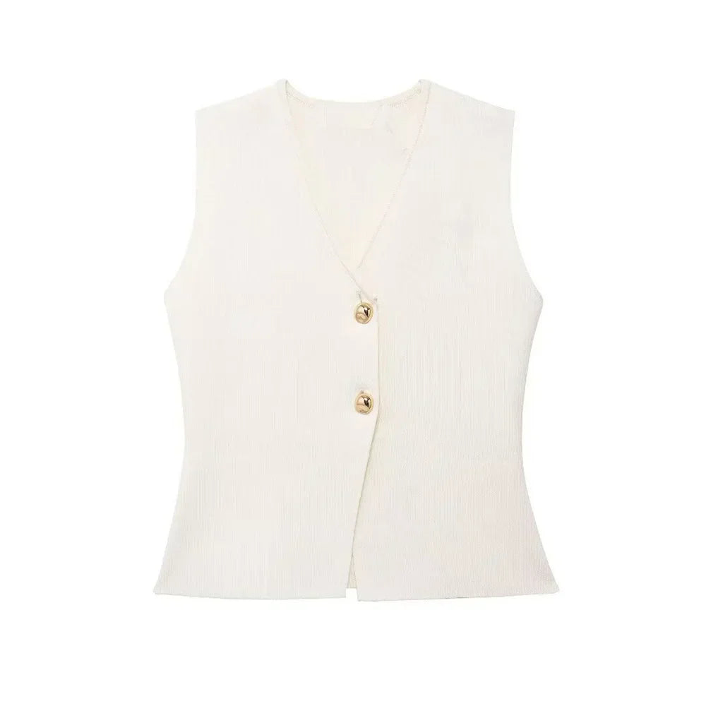 Mouwloze gilet wit met gouden knopen vooraanzicht