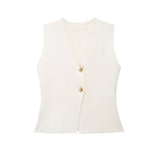 Mouwloze gilet wit met gouden knopen vooraanzicht