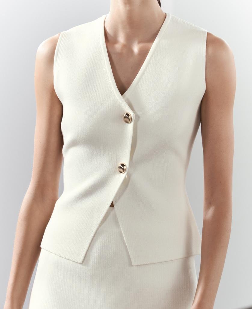 Mouwloze gilet wit met gouden knopen vooraanzicht