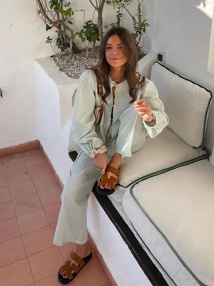 Green loungewear set side view