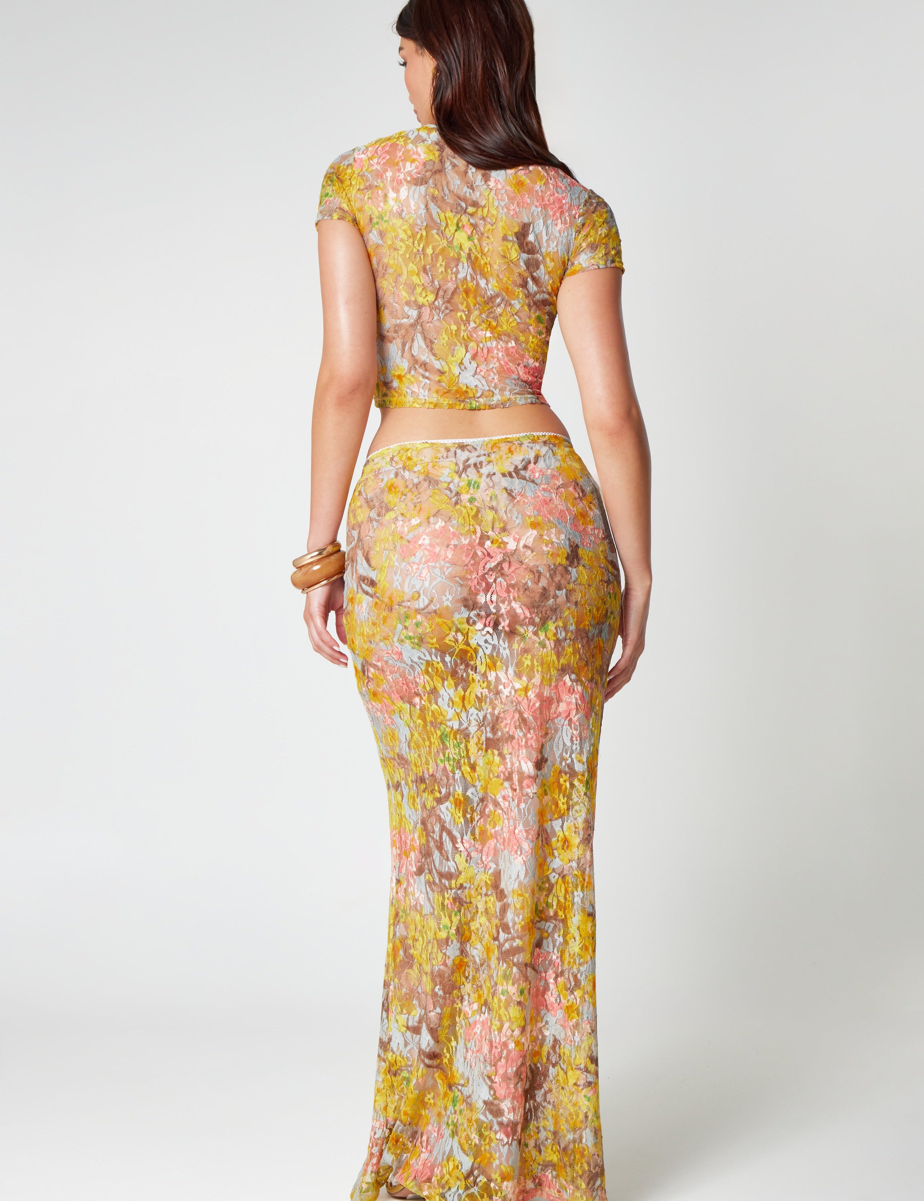 Lace two-piece set with yellow floral print back view