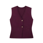 Mouwloze gilet top donkerrood met gouden knopen vooraanzicht