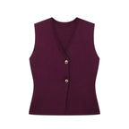 Mouwloze gilet top donkerrood met gouden knopen vooraanzicht
