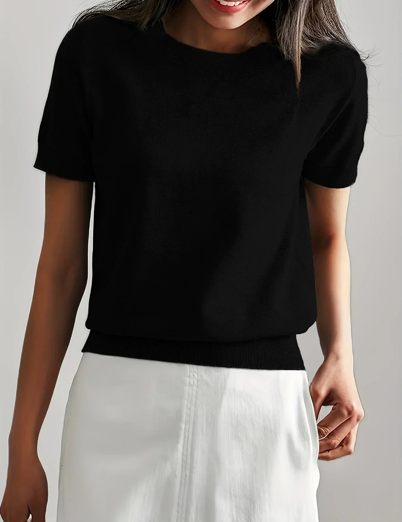 Trui zwart korte mouwen comfortabel front view