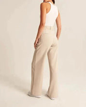 Breed pijpen broek beige met riem rugzijde