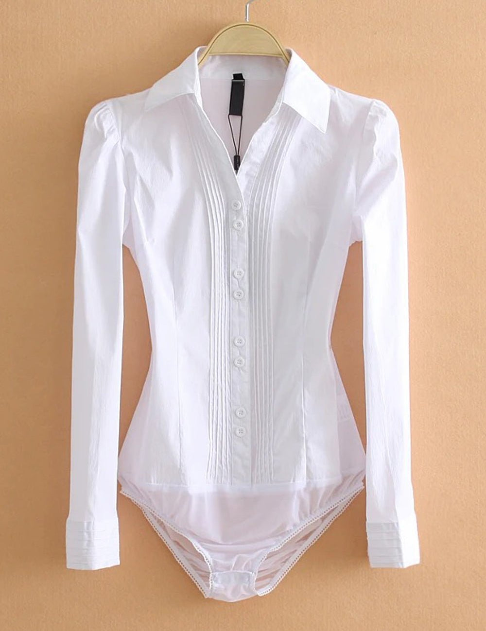 Linnen blouse wit met plooien en knopen vooraanzicht