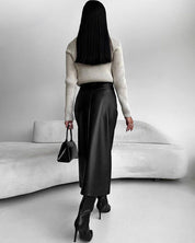 Midi skirt black with high split back view