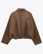 Damesjas bruin suede stijlvolle design achterzijde