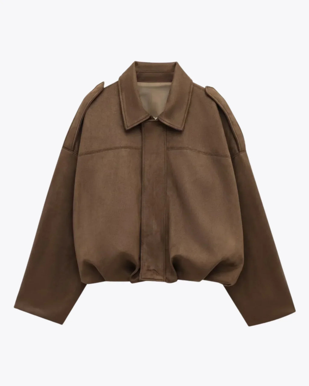 Damesjas bruin suède met capuchon detail
