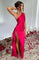 Elegante maxi jurk rood satijn met spleet voorzijde