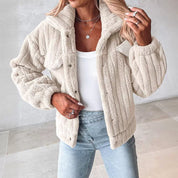 Fuzzy teddy coat beige angled view