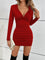 Red ruched mini dress with deep V-neck front view