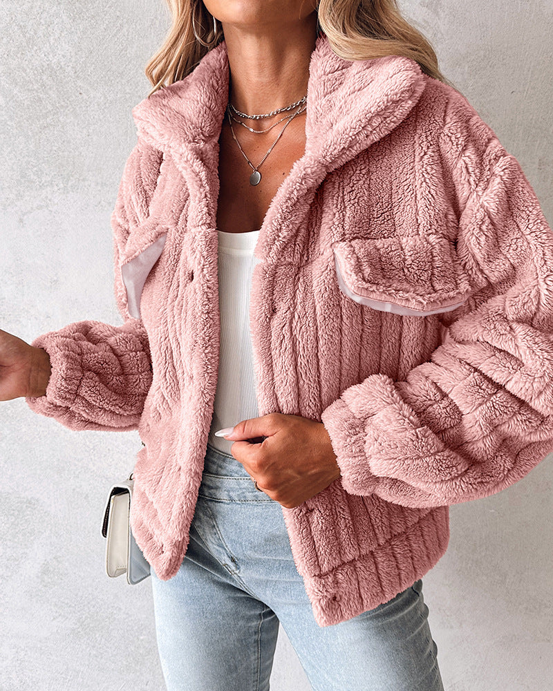 Fuzzy teddy coat pink front view