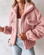 Fuzzy teddy coat pink front view