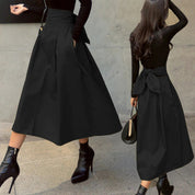High-waisted skirt with bow detail black full-body view