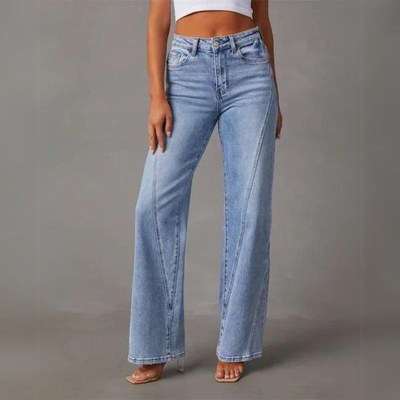 Dames jeans lichtblauw wijde pijpen front view