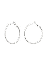 Silver hoop earrings with hinge closure front view