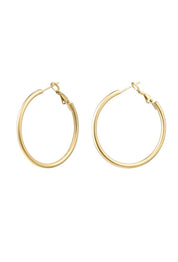 Gold hoop earrings with hinge closure front view